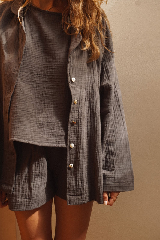 Stevie Muslin Loungewear Button-Up Shirt